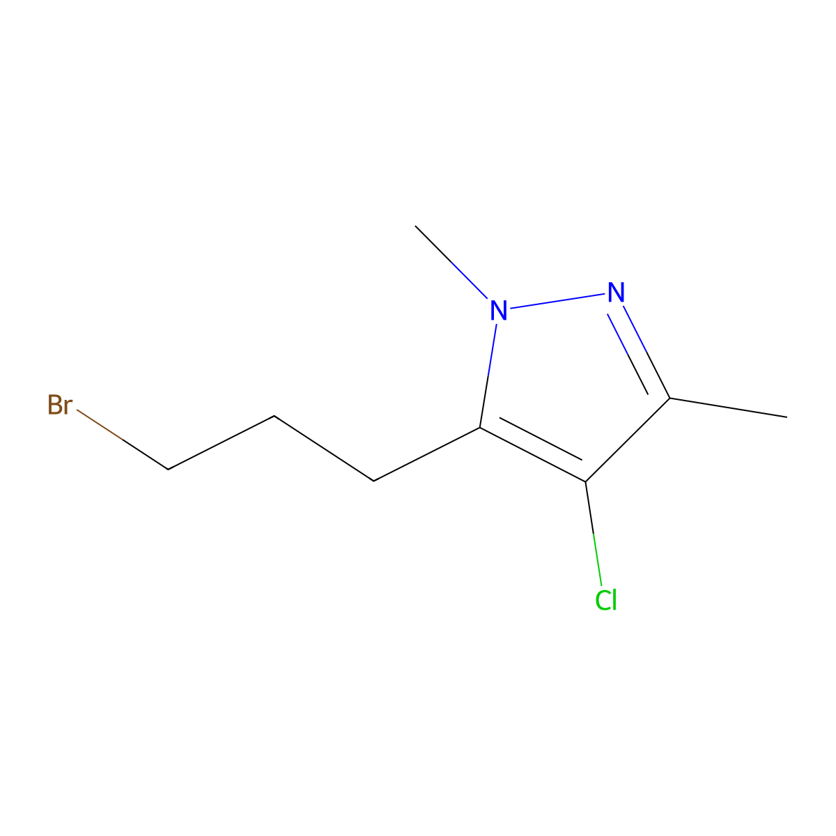 5-(3-bromopropyl)-4-chloro-1,3-dimethyl-1H-pyrazole molecular structure, CAS 1496855-30-1