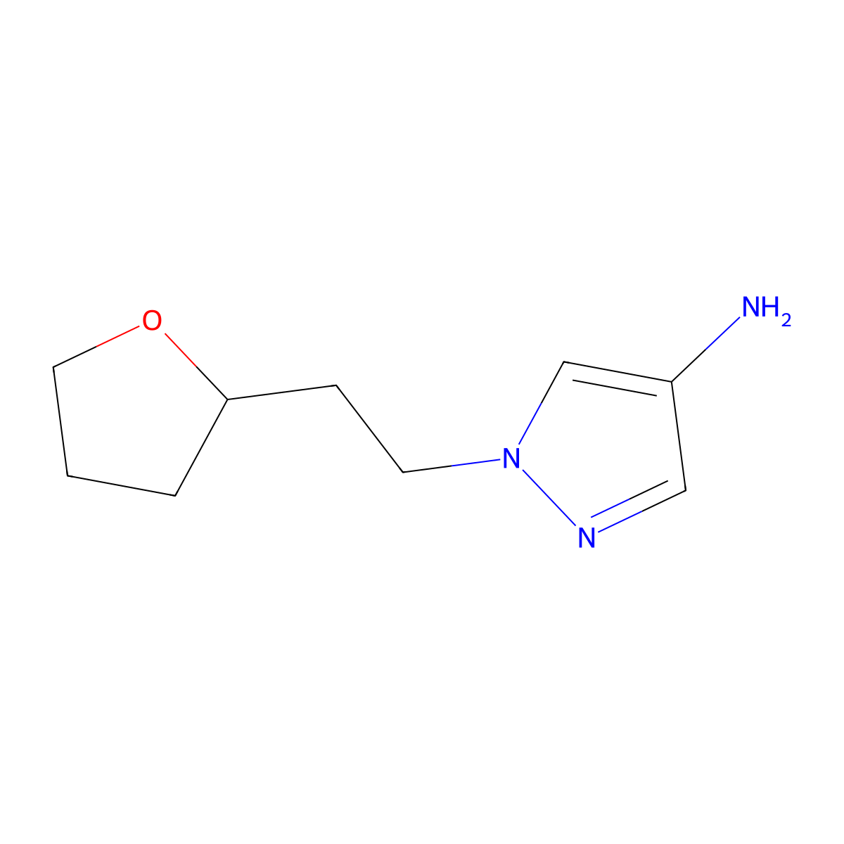 1-[2-(oxolan-2-yl)ethyl]-1H-pyrazol-4-amine molecular structure, CAS 1496887-96-7