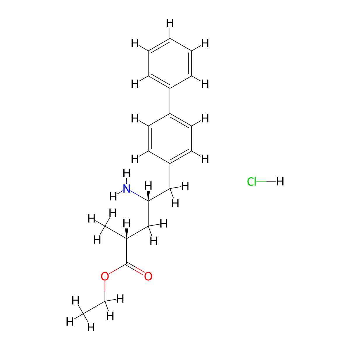 (2R,4S)-4-amino-5-(biphenyl-4-yl)-2-methylpentanoic acid ethyl ester hydrochloride molecular structure, CAS 149690-12-0