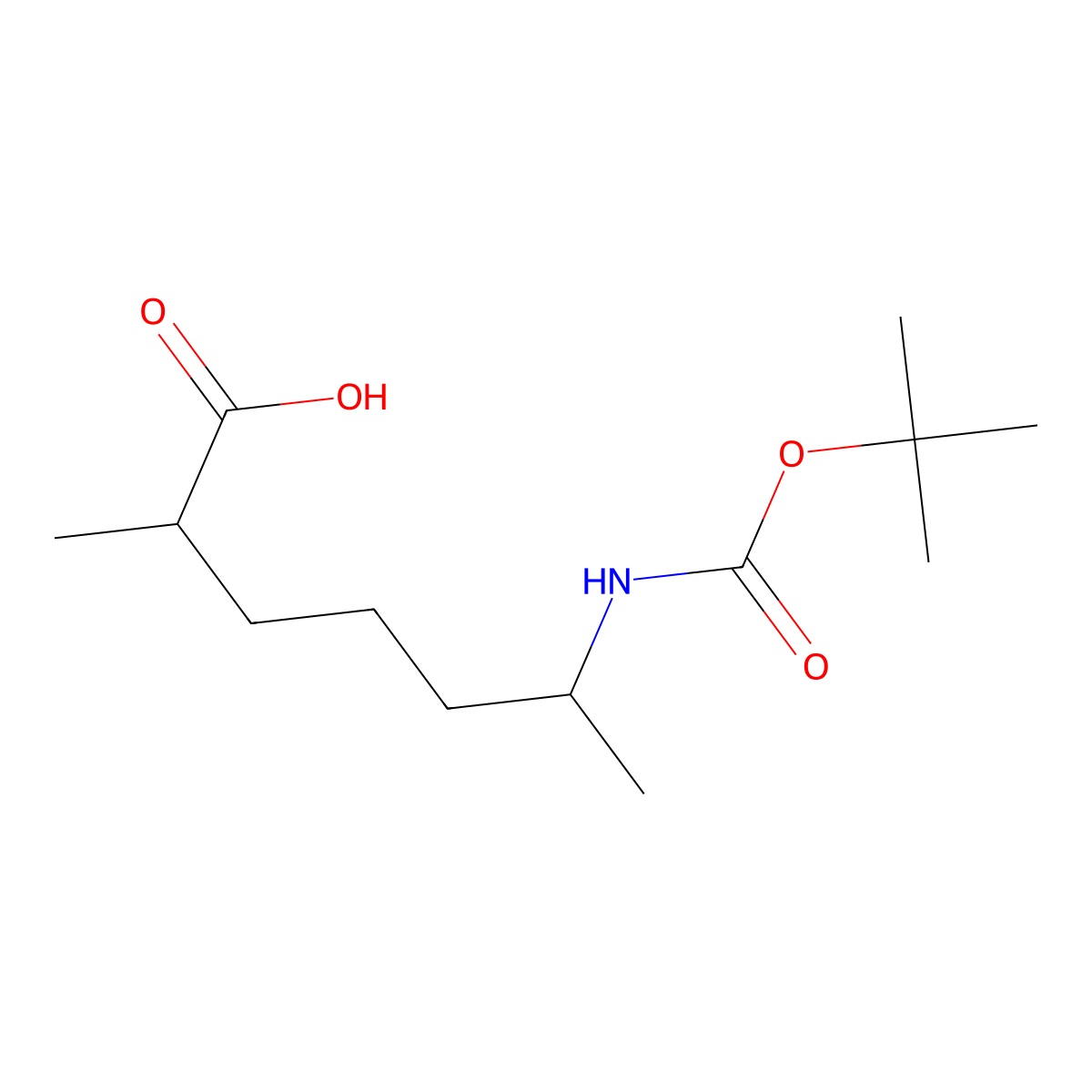 6-{[(Tert-butoxy)carbonyl]amino}-2-methylheptanoic acid molecular structure, CAS 1496905-54-4