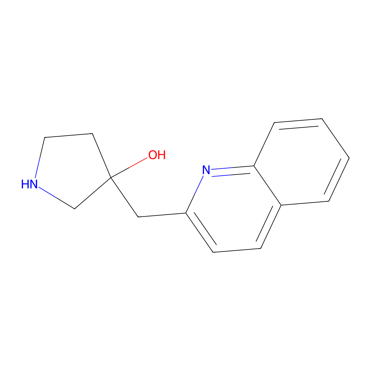 3-(Quinolin-2-ylmethyl)pyrrolidin-3-ol molecular structure, CAS 1496923-12-6