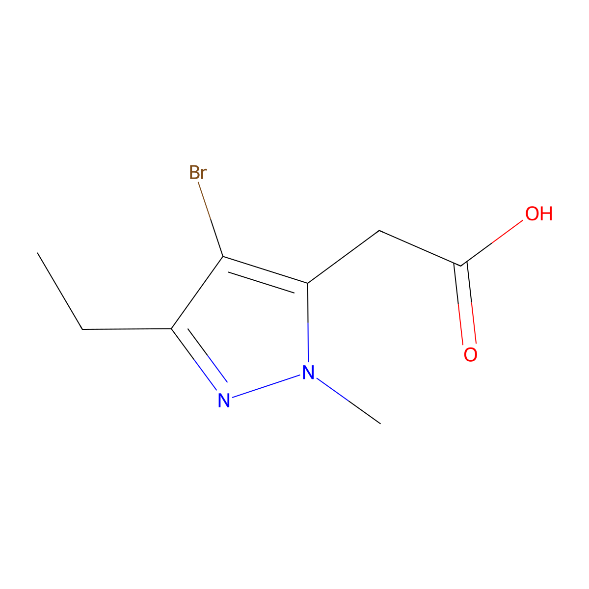 2-(4-bromo-3-ethyl-1-methyl-1H-pyrazol-5-yl)acetic acid molecular structure, CAS 1496937-16-6