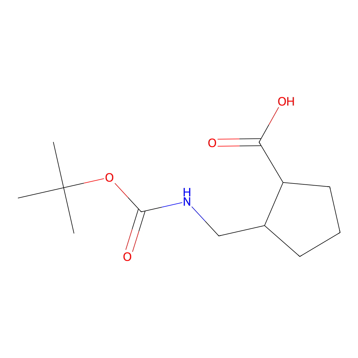 2-((((Tert-butoxy)carbonyl)amino)methyl)cyclopentane-1-carboxylic acid molecular structure, CAS 1496952-31-8