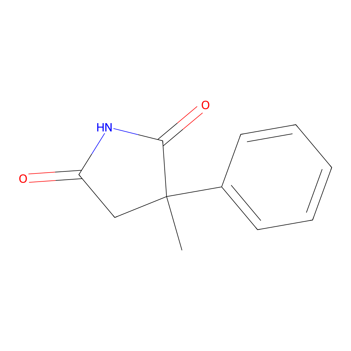(+-)-alpha-Methyl-alpha-phenylsuccinimide molecular structure, CAS 1497-17-2