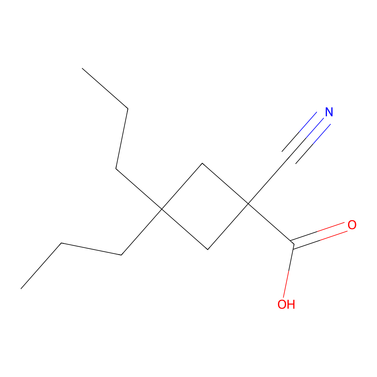 1-Cyano-3,3-dipropylcyclobutane-1-carboxylic acid molecular structure, CAS 1497019-10-9