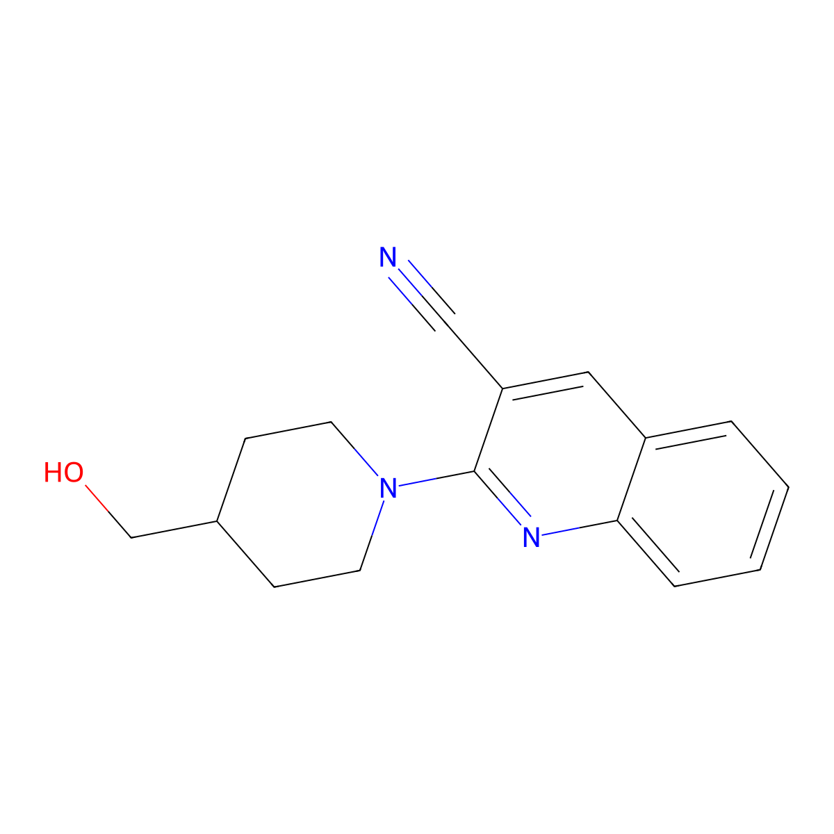 2-[4-(Hydroxymethyl)piperidin-1-yl]quinoline-3-carbonitrile molecular structure, CAS 1497036-77-7
