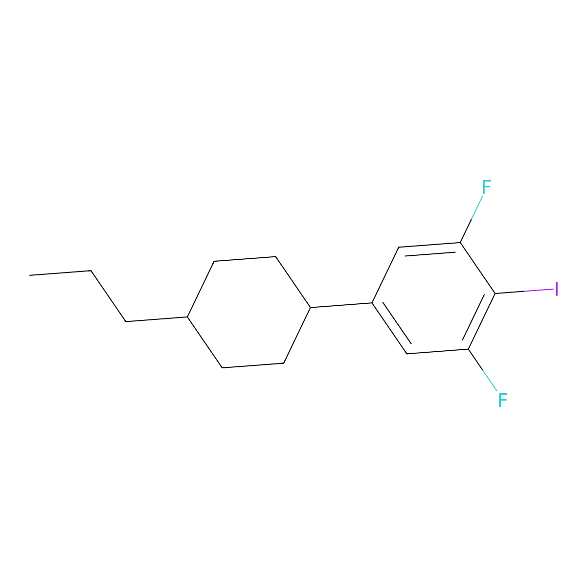 1,3-Difluoro-2-iodo-5-(trans-4-propylcyclohexyl)benzene molecular structure, CAS 149705-66-8