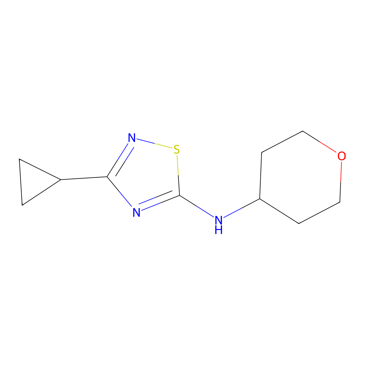 3-cyclopropyl-N-(oxan-4-yl)-1,2,4-thiadiazol-5-amine molecular structure, CAS 1497065-91-4