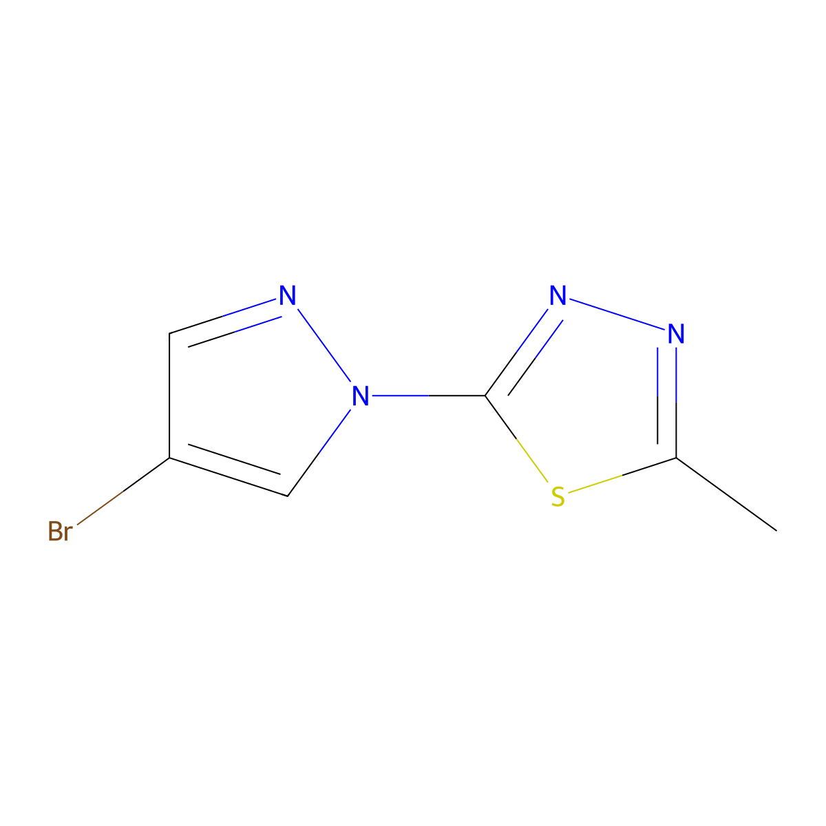 2-(4-Bromopyrazol-1-yl)-5-methyl-1,3,4-thiadiazole molecular structure, CAS 1497076-92-2