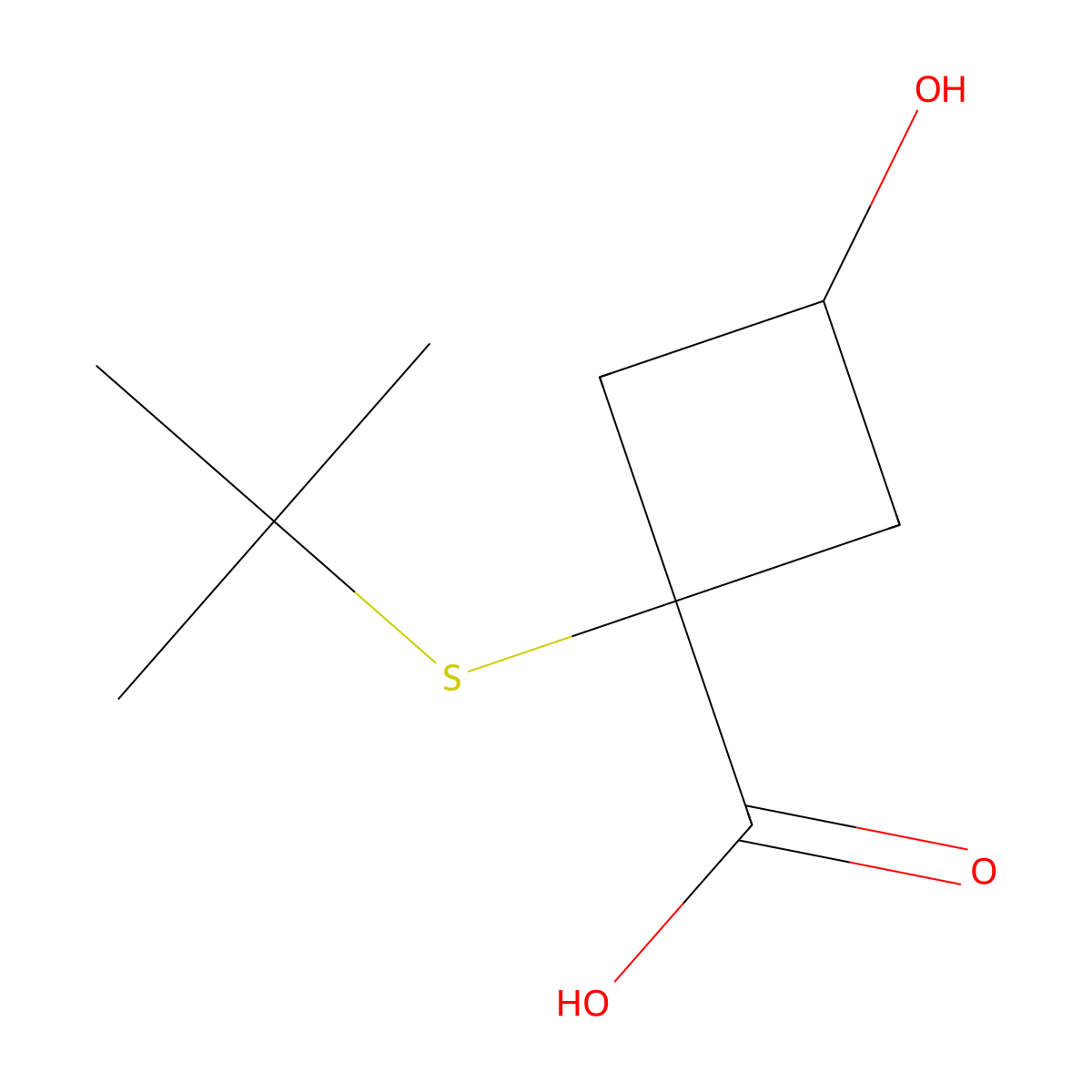 1-(Tert-butylsulfanyl)-3-hydroxycyclobutane-1-carboxylic acid molecular structure, CAS 1497086-23-3