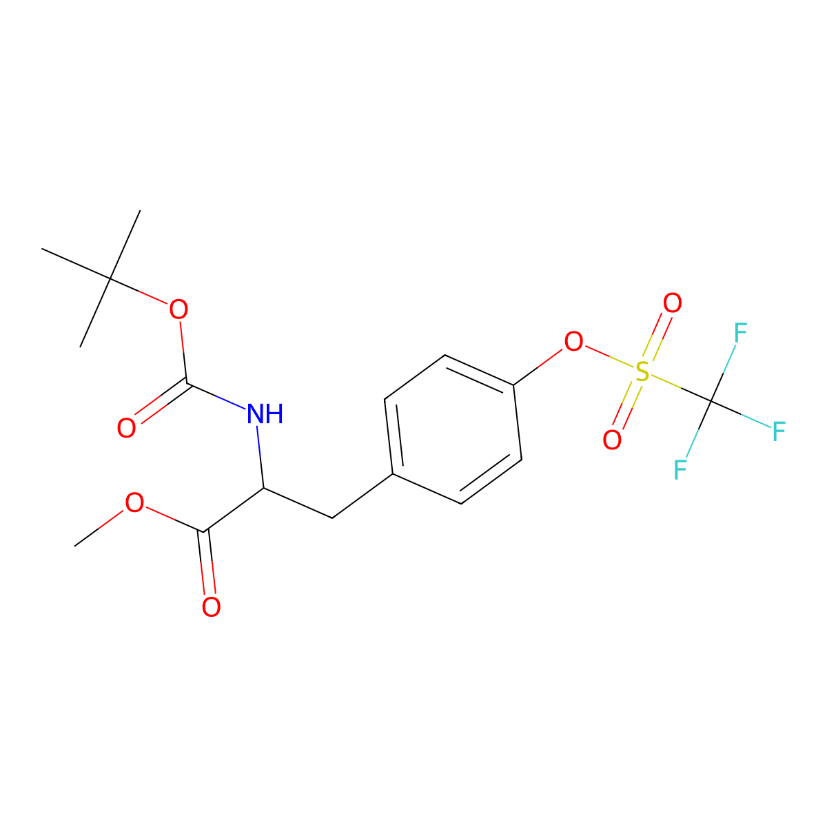 (R)-methyl 2-((tert-butoxycarbonyl)amino)-3-(4-(((trifluoromethyl)sulfonyl)oxy)phenyl)propanoate molecular structure, CAS 149709-56-8