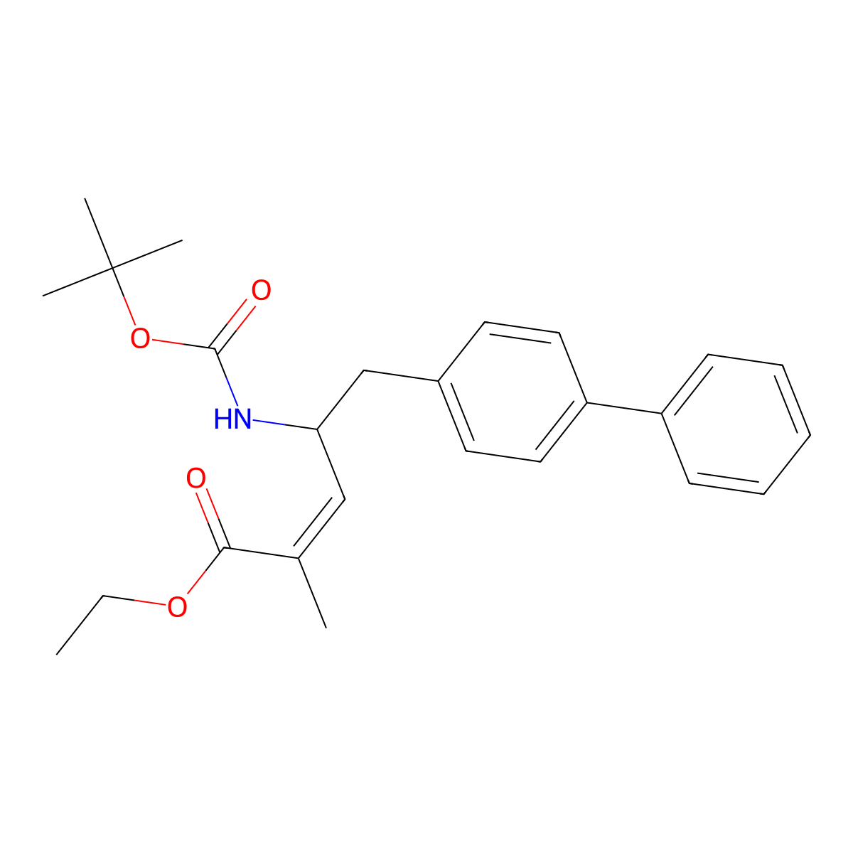 (R,E)-ethyl 5-((1,1'-biphenyl)-4-yl)-4-((tert-butoxycarbonyl)amino)-2-methylpent-2-enoate molecular structure, CAS 149709-59-1