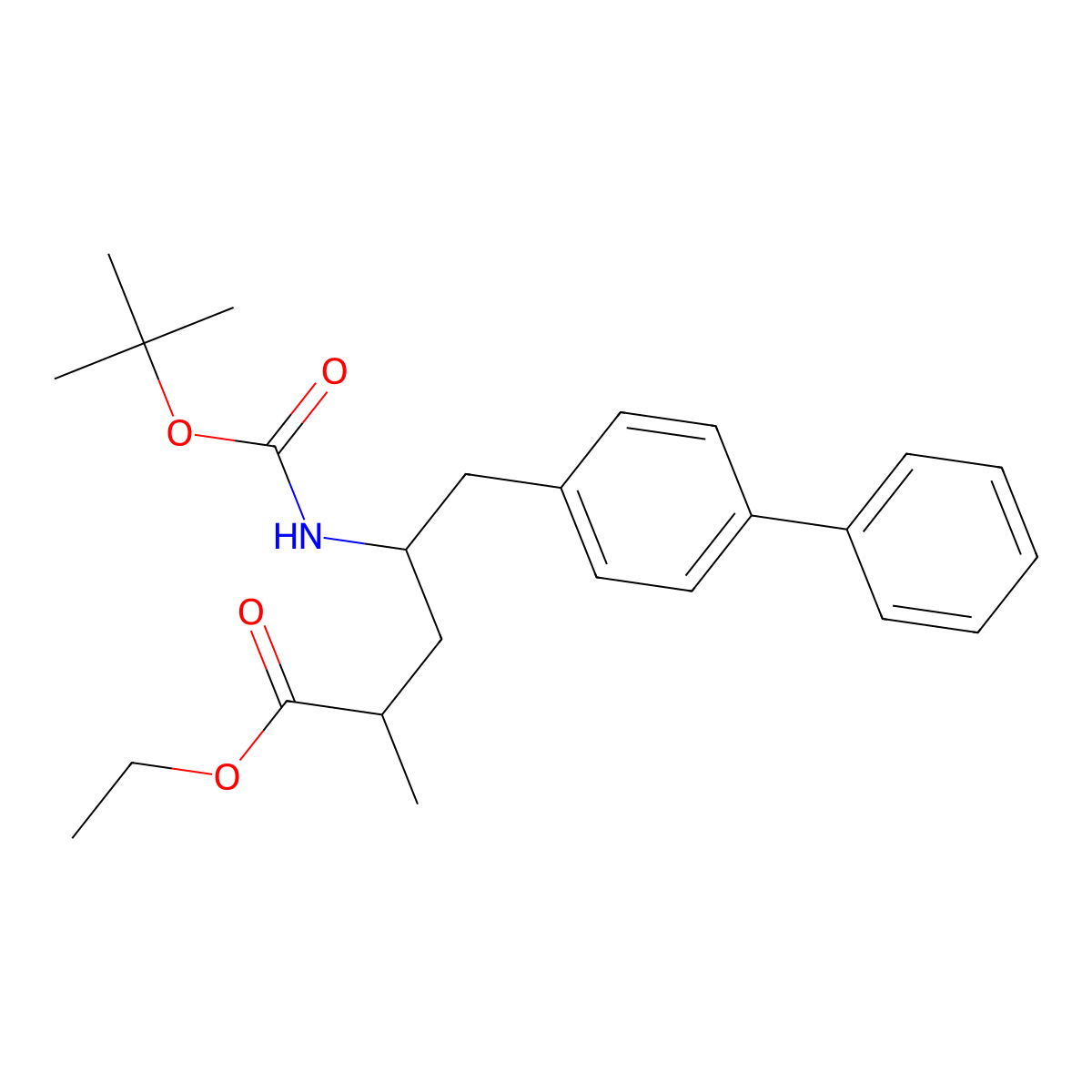 (2R,4S)-5-biphenyl-4-yl-4-tert-butoxycarbonylamino-2-methylpentanoic acid ethyl ester molecular structure, CAS 149709-60-4