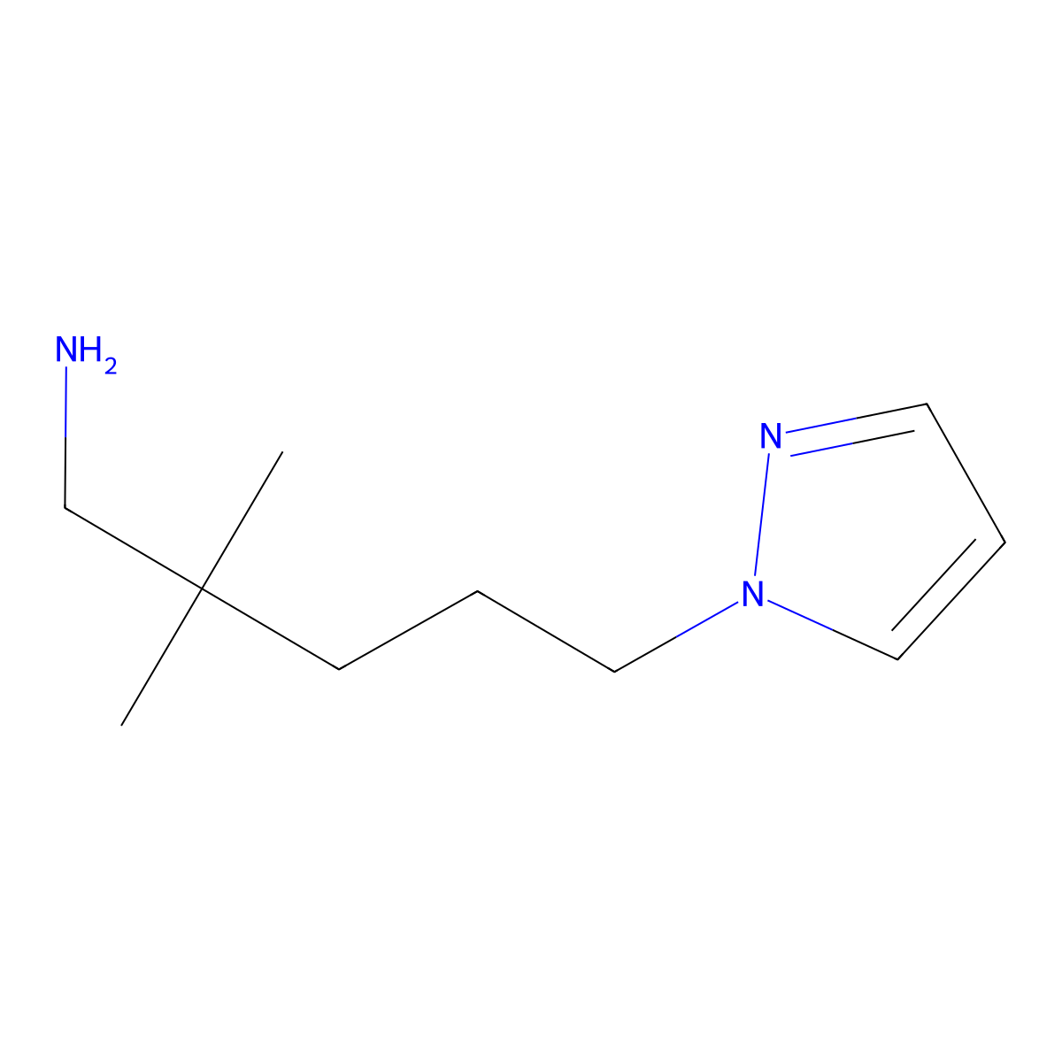 2,2-Dimethyl-5-(1h-pyrazol-1-yl)pentan-1-amine molecular structure, CAS 1497151-93-5