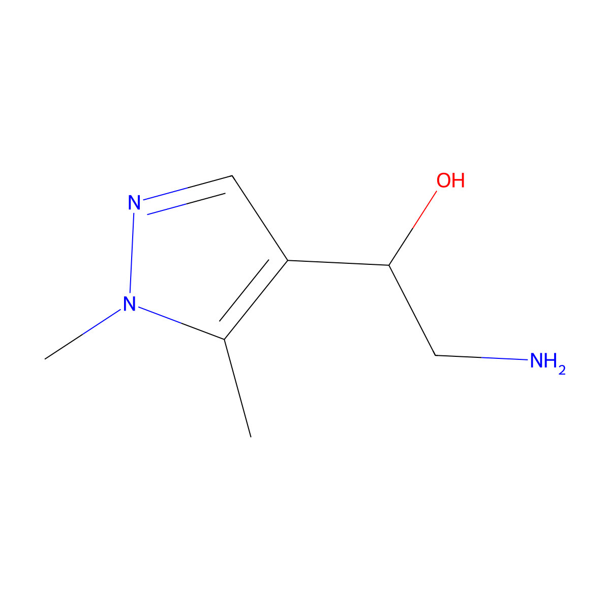2-amino-1-(1,5-dimethyl-1H-pyrazol-4-yl)ethan-1-ol molecular structure, CAS 1497152-16-5