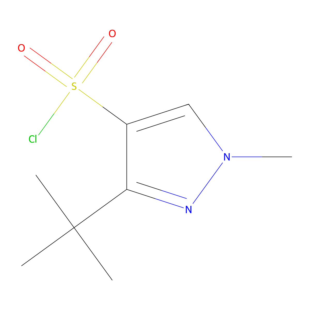 3-tert-butyl-1-methyl-1H-pyrazole-4-sulfonyl chloride molecular structure, CAS 1497169-40-0