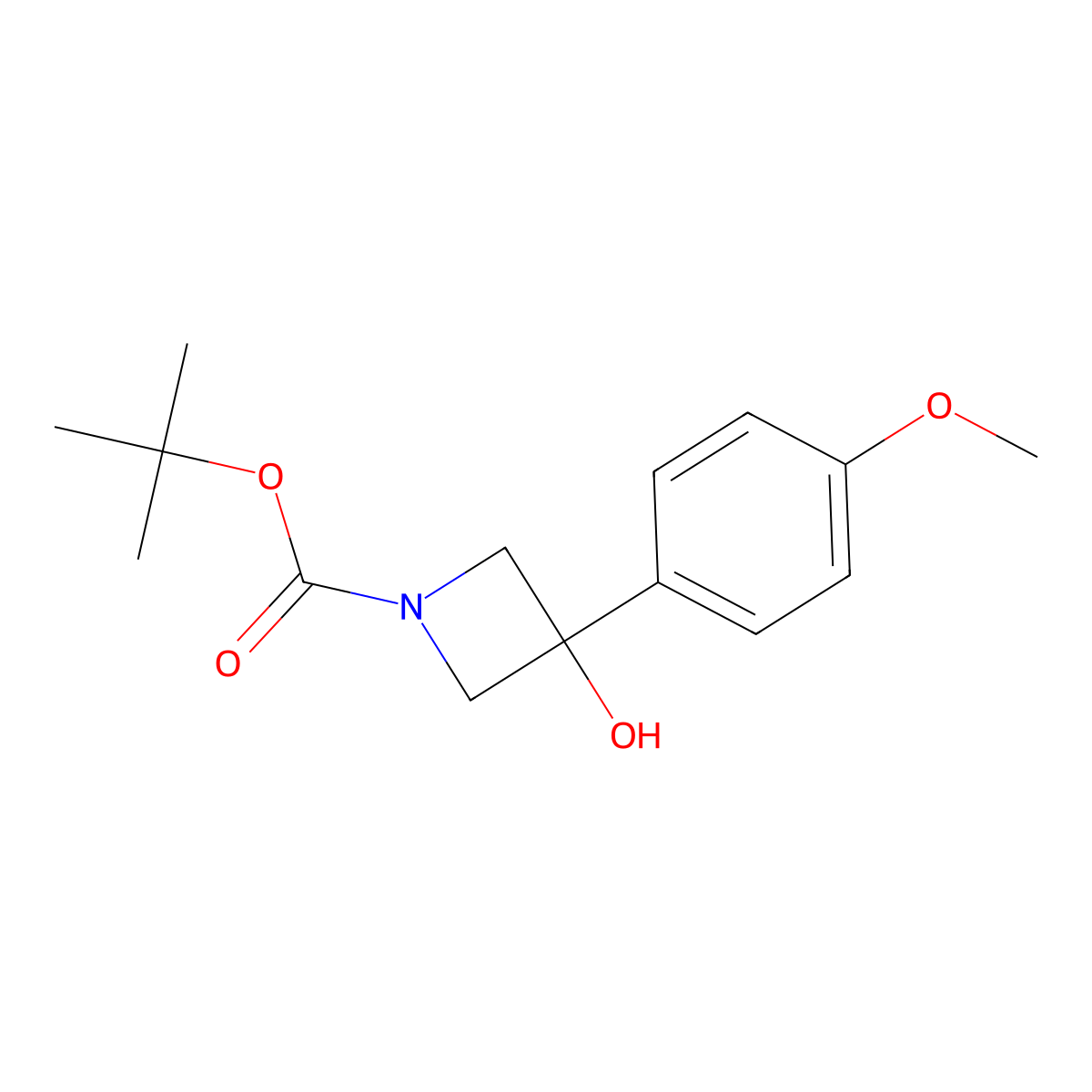 Tert-butyl 3-hydroxy-3-(4-methoxyphenyl)azetidine-1-carboxylate molecular structure, CAS 1497198-86-3