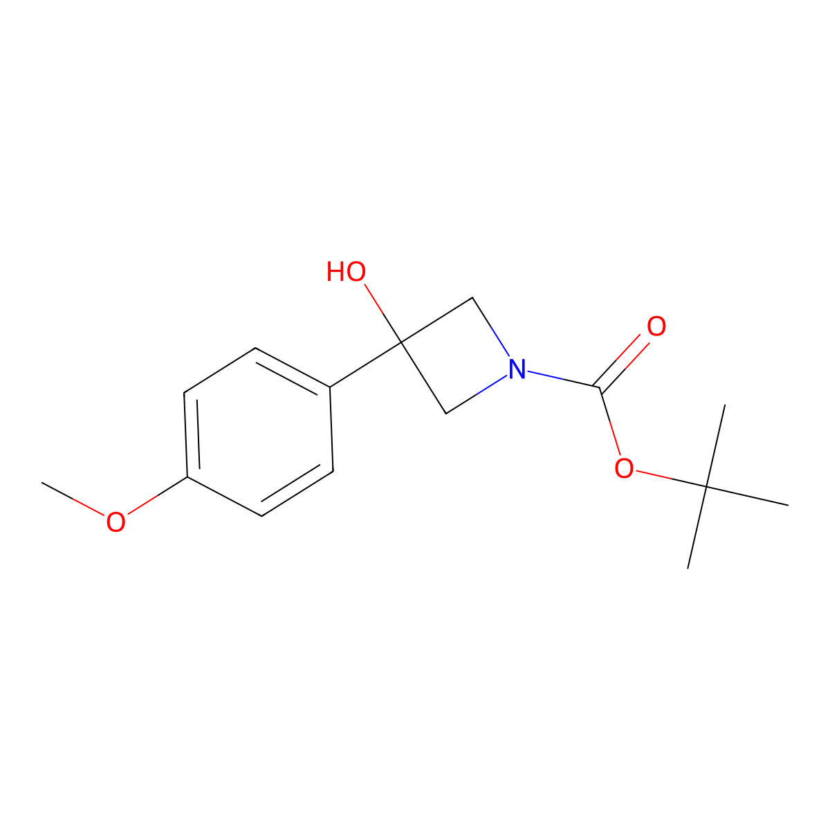 Tert-butyl 3-hydroxy-3-(4-methoxyphenyl)azetidine-1-carboxylate molecular structure, CAS 1497198-86-3
