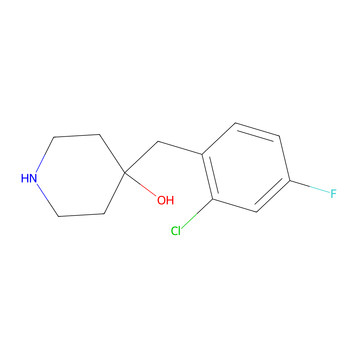4-(2-Chloro-4-fluorobenzyl)piperidin-4-ol molecular structure, CAS 1497244-04-8