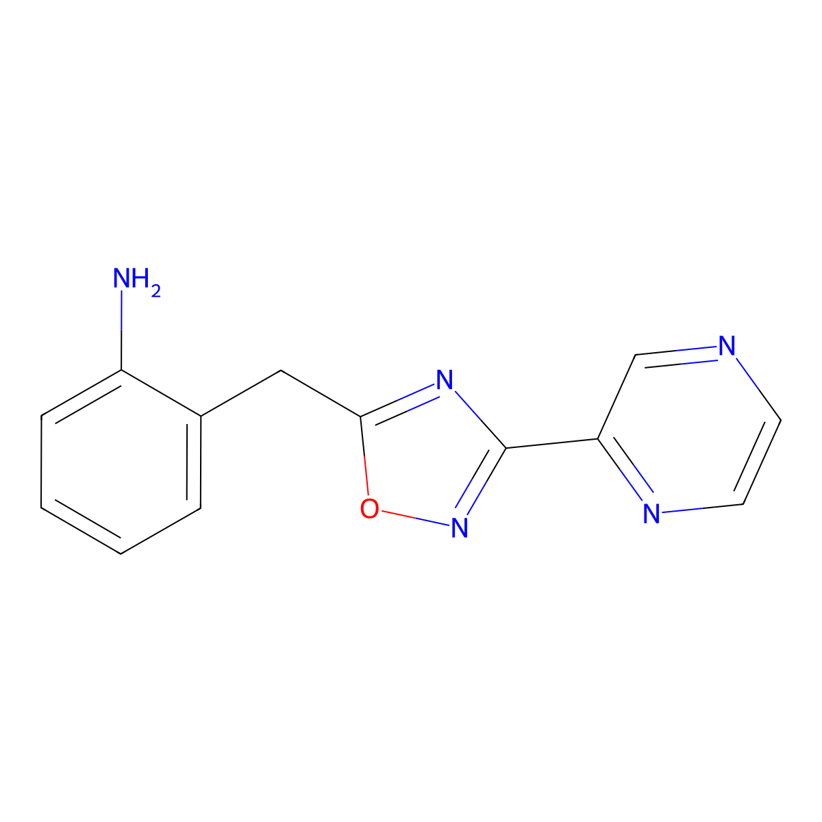 2-((3-(Pyrazin-2-yl)-1,2,4-oxadiazol-5-yl)methyl)aniline molecular structure, CAS 1497256-46-8