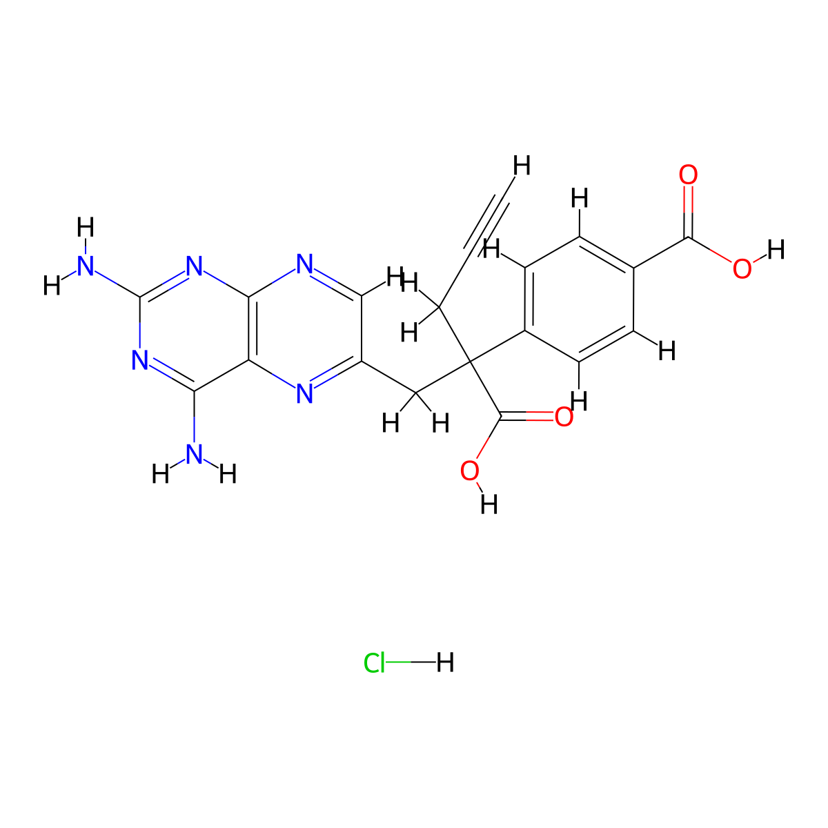 4-(2-Carboxy-1-(2,4-diaminopteridin-6-yl)pent-4-yn-2-yl)benzoic acid hydrochloride molecular structure, CAS 1497287-42-9