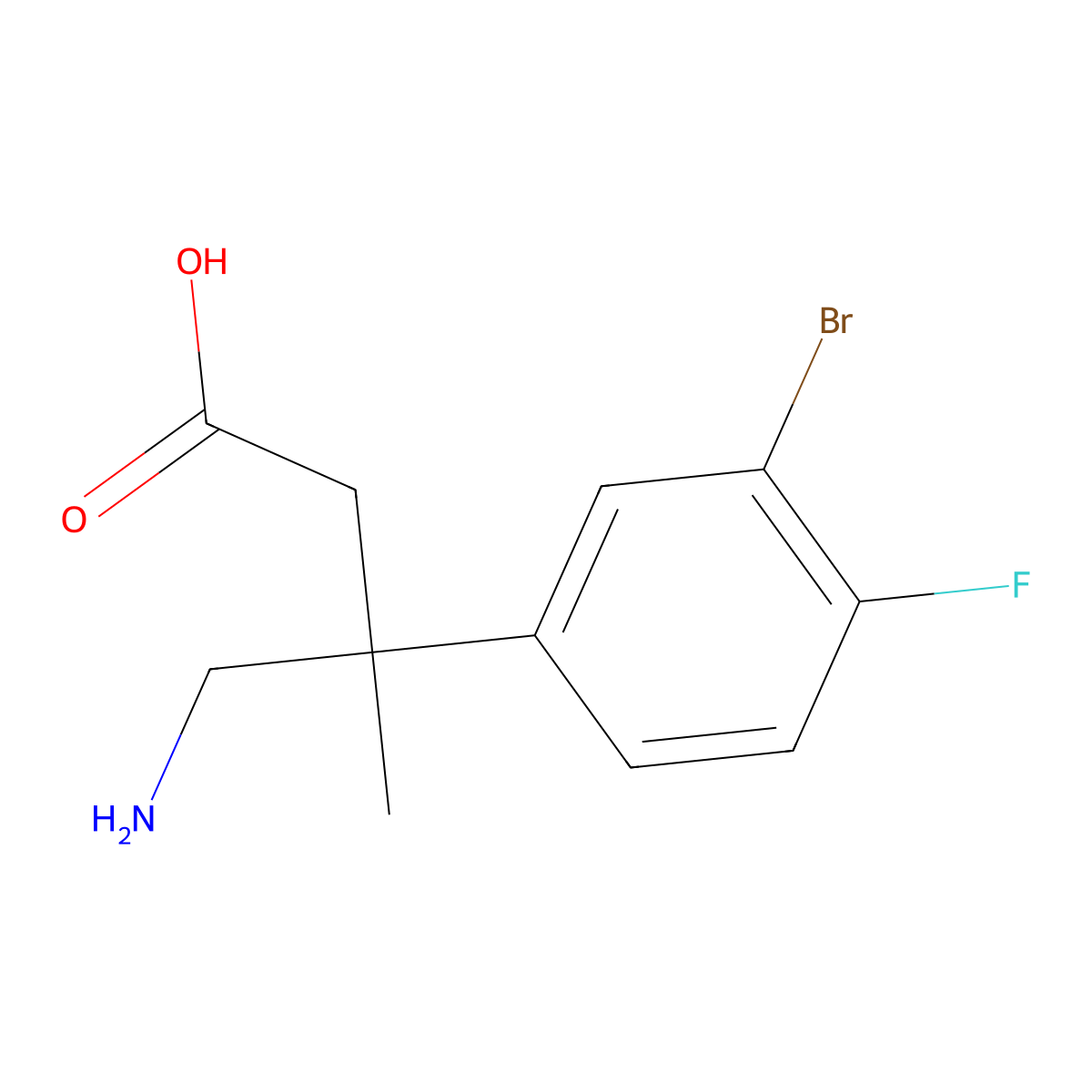 4-Amino-3-(3-bromo-4-fluorophenyl)-3-methylbutanoic acid molecular structure, CAS 1497310-62-9