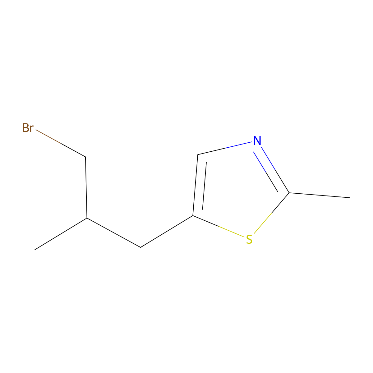 5-(3-Bromo-2-methylpropyl)-2-methyl-1,3-thiazole molecular structure, CAS 1497311-33-7