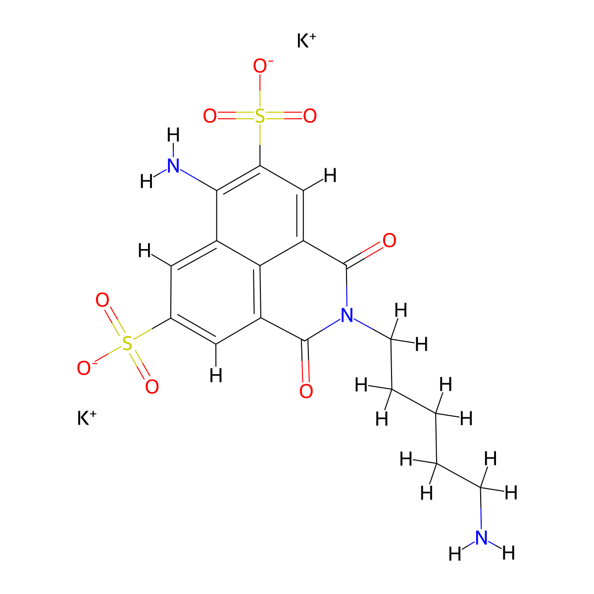 Dipotassium;6-amino-2-(5-aminopentyl)-1,3-dioxobenzo[de]isoquinoline-5,8-disulfonate molecular structure, CAS 149733-79-9