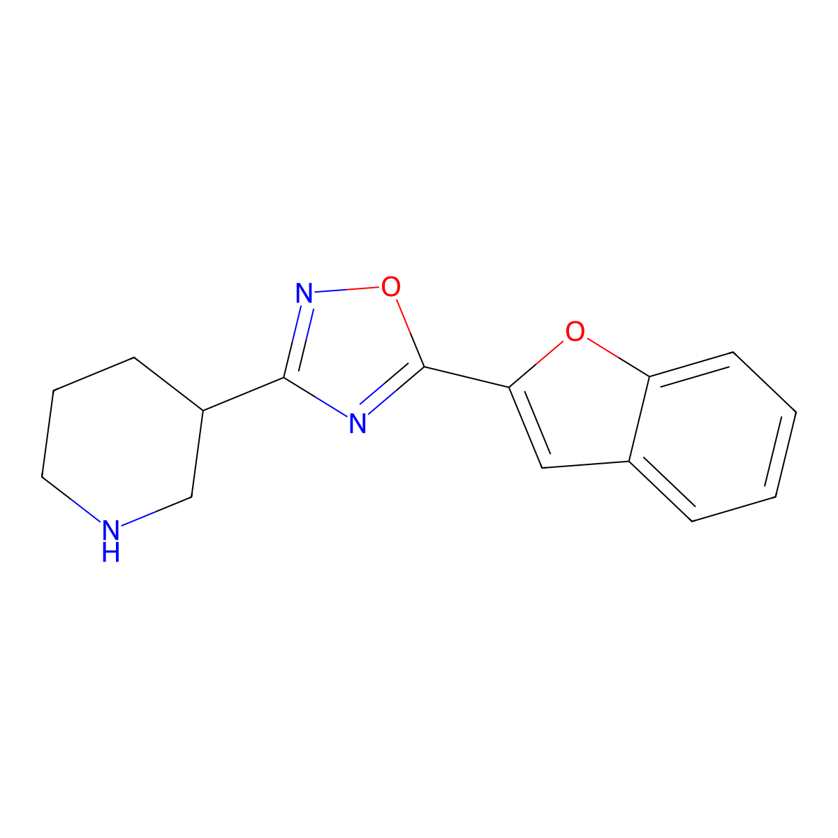 3-[5-(1-Benzofuran-2-yl)-1,2,4-oxadiazol-3-yl]piperidine molecular structure, CAS 1497330-33-2