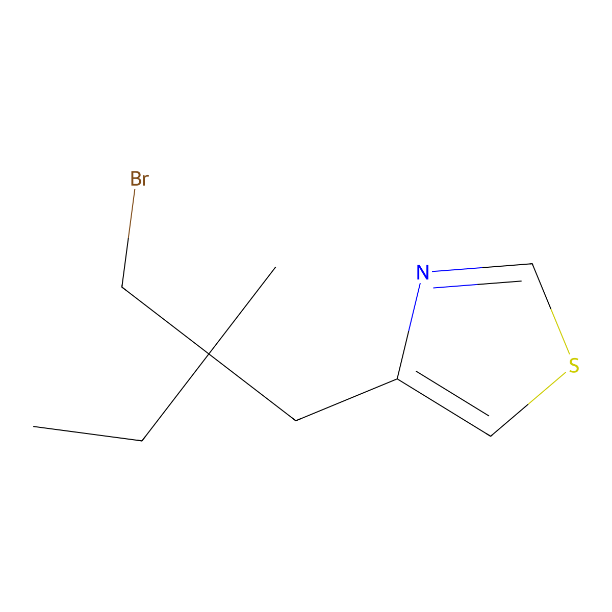 4-(2-(Bromomethyl)-2-methylbutyl)thiazole molecular structure, CAS 1497375-20-8
