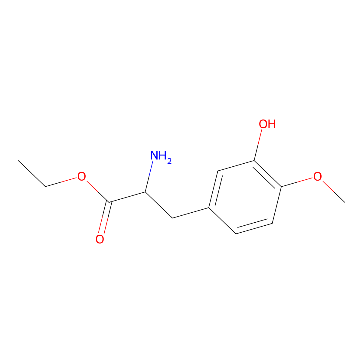 Ethyl 2-amino-3-(3-hydroxy-4-methoxyphenyl)propanoate molecular structure, CAS 1497431-72-7
