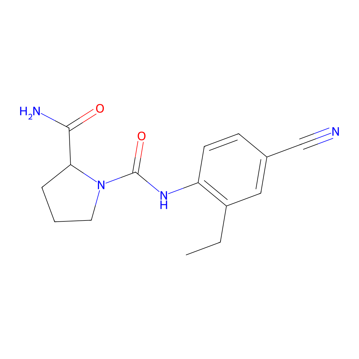 (2R)-N~1~-(4-cyano-2-ethylphenyl)pyrrolidine-1,2-dicarboxamide molecular structure, CAS 1497440-76-2