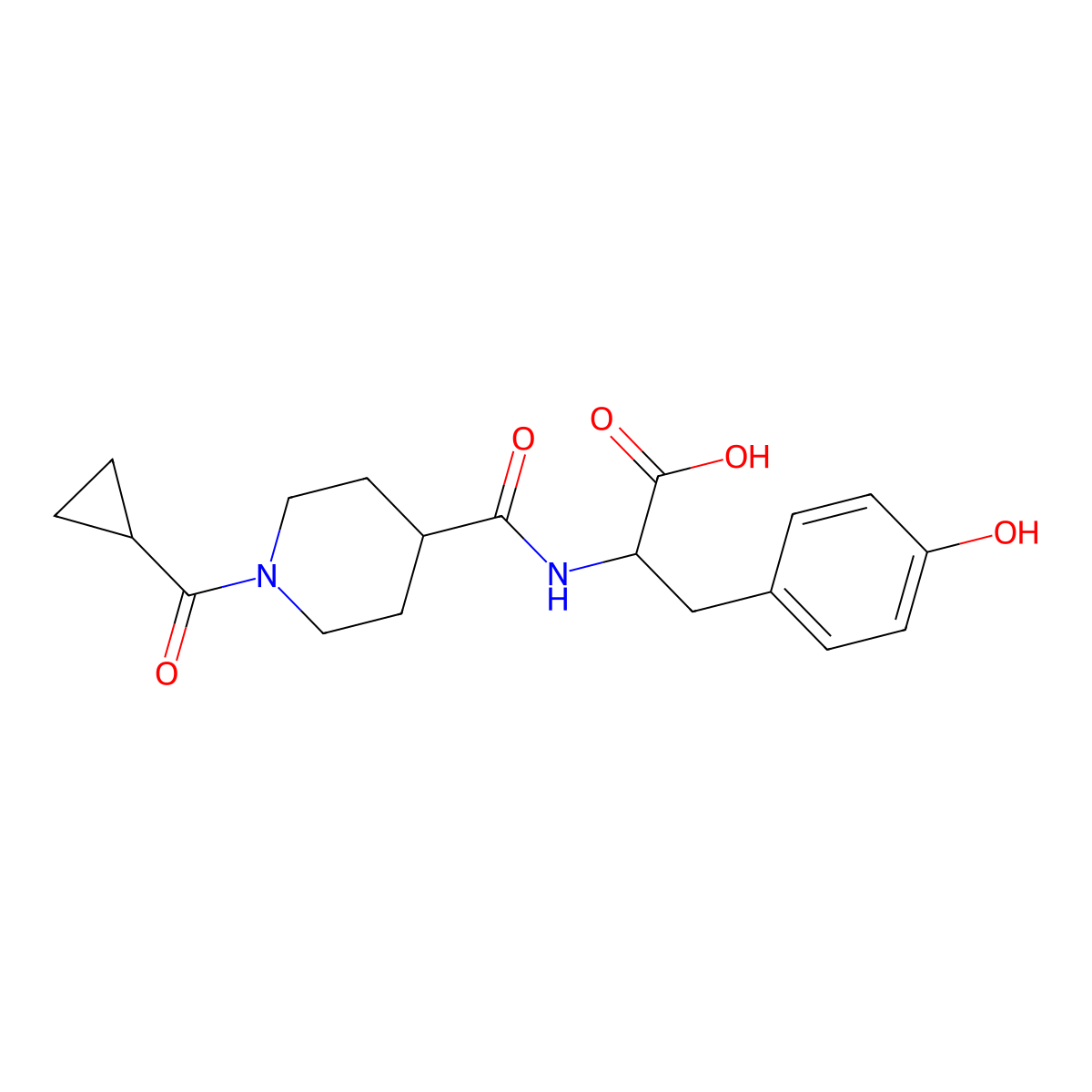 (1-(cyclopropanecarbonyl)piperidine-4-carbonyl)-L-tyrosine molecular structure, CAS 1497443-83-0