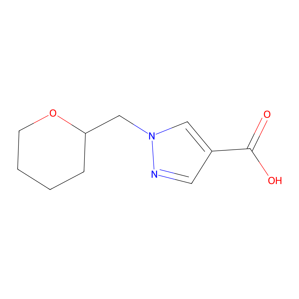 1-[(oxan-2-yl)methyl]-1H-pyrazole-4-carboxylic acid molecular structure, CAS 1497456-50-4