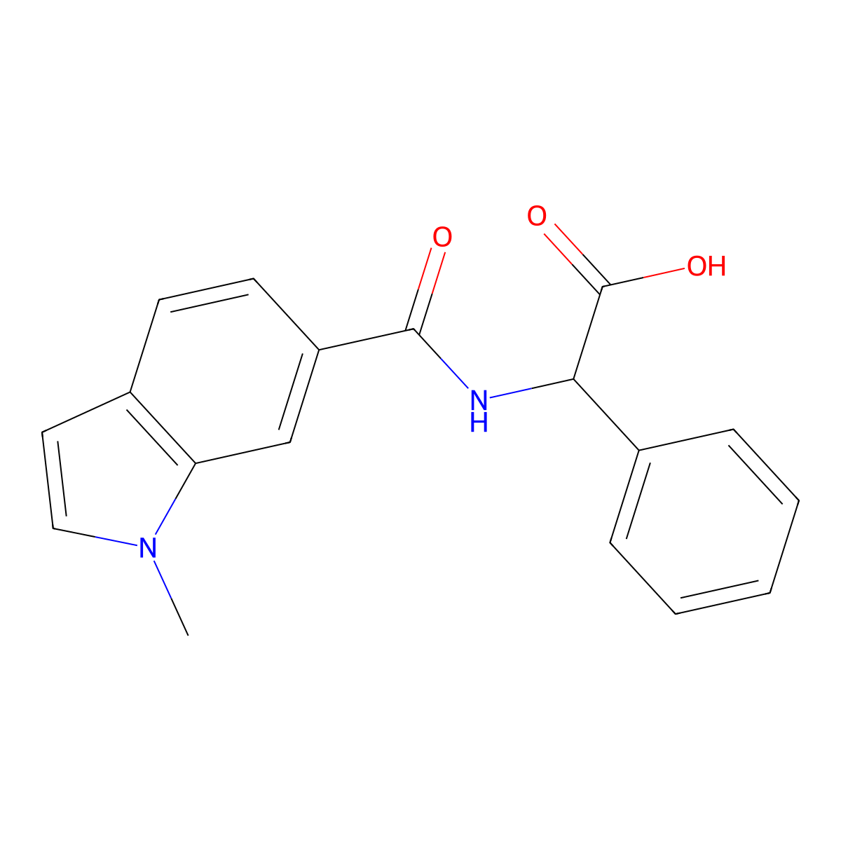 {[(1-methyl-1H-indol-6-yl)carbonyl]amino}(phenyl)acetic acid molecular structure, CAS 1497542-65-0