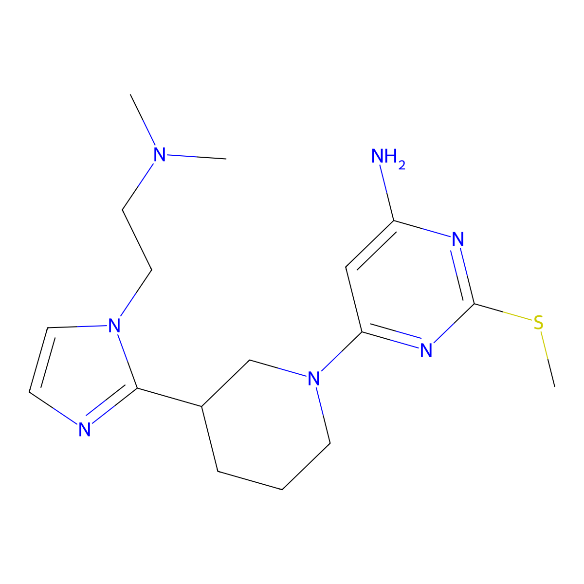 6-(3-{1-[2-(dimethylamino)ethyl]-1H-imidazol-2-yl}piperidin-1-yl)-2-(methylthio)pyrimidin-4-amine molecular structure, CAS 1497596-50-5
