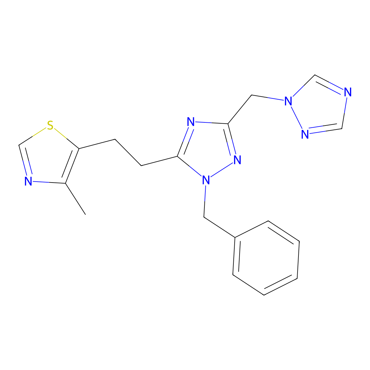 1-benzyl-5-[2-(4-methyl-1,3-thiazol-5-yl)ethyl]-3-(1H-1,2,4-triazol-1-ylmethyl)-1H-1,2,4-triazole molecular structure, CAS 1497642-50-8