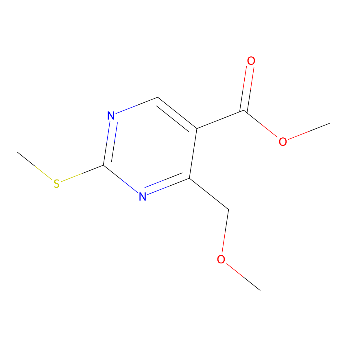 Methyl 4-(methoxymethyl)-2-(methylthio)pyrimidine-5-carboxylate molecular structure, CAS 149771-20-0