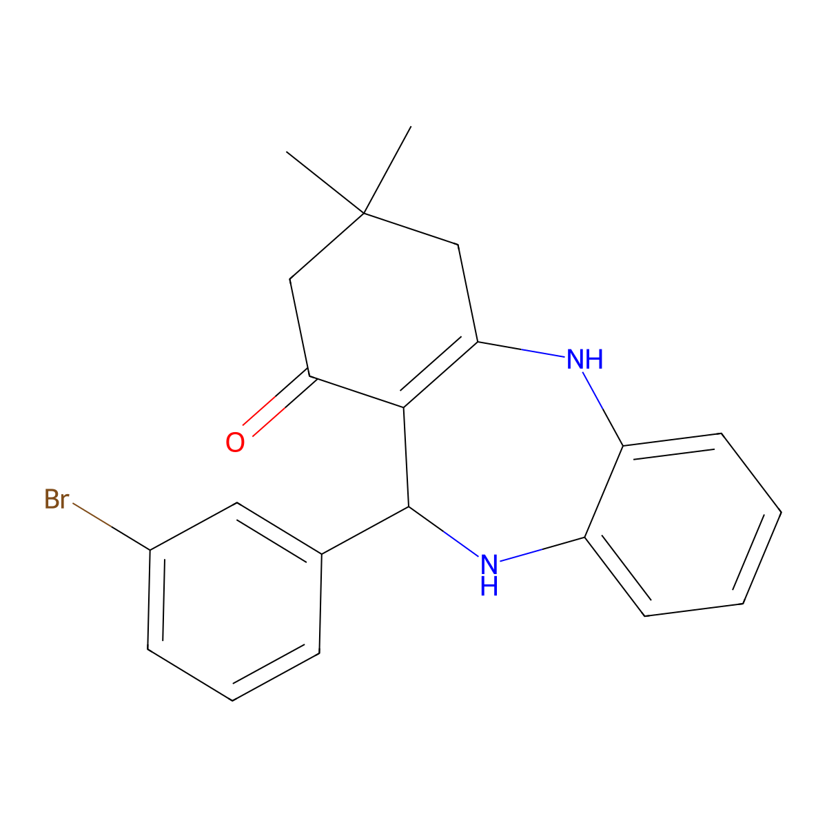 11-(3-bromophenyl)-3,3-dimethyl-2,3,4,5,10,11-hexahydro-1H-dibenzo[b,e][1,4]diazepin-1-one molecular structure, CAS 149774-60-7