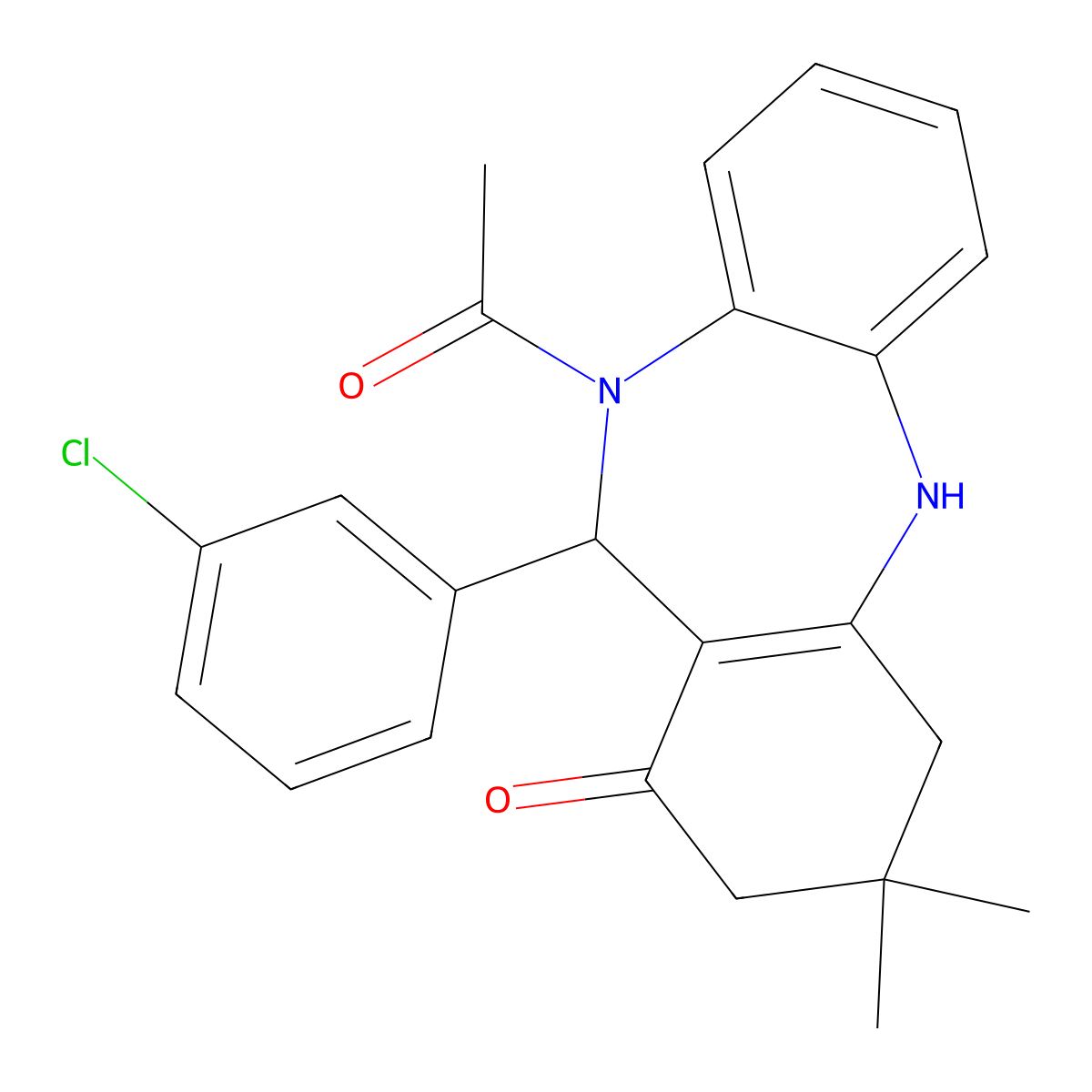 5-Acetyl-6-(3-chlorophenyl)-9,9-dimethyl-6,8,10,11-tetrahydrobenzo[b][1,4]benzodiazepin-7-one molecular structure, CAS 149774-80-1