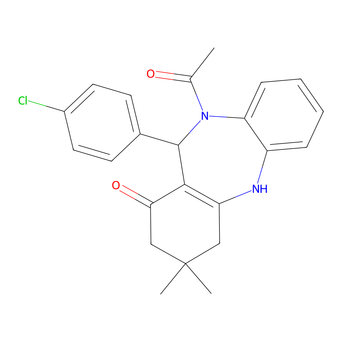 5-Acetyl-6-(4-chlorophenyl)-9,9-dimethyl-6,8,10,11-tetrahydrobenzo[b][1,4]benzodiazepin-7-one molecular structure, CAS 149774-81-2