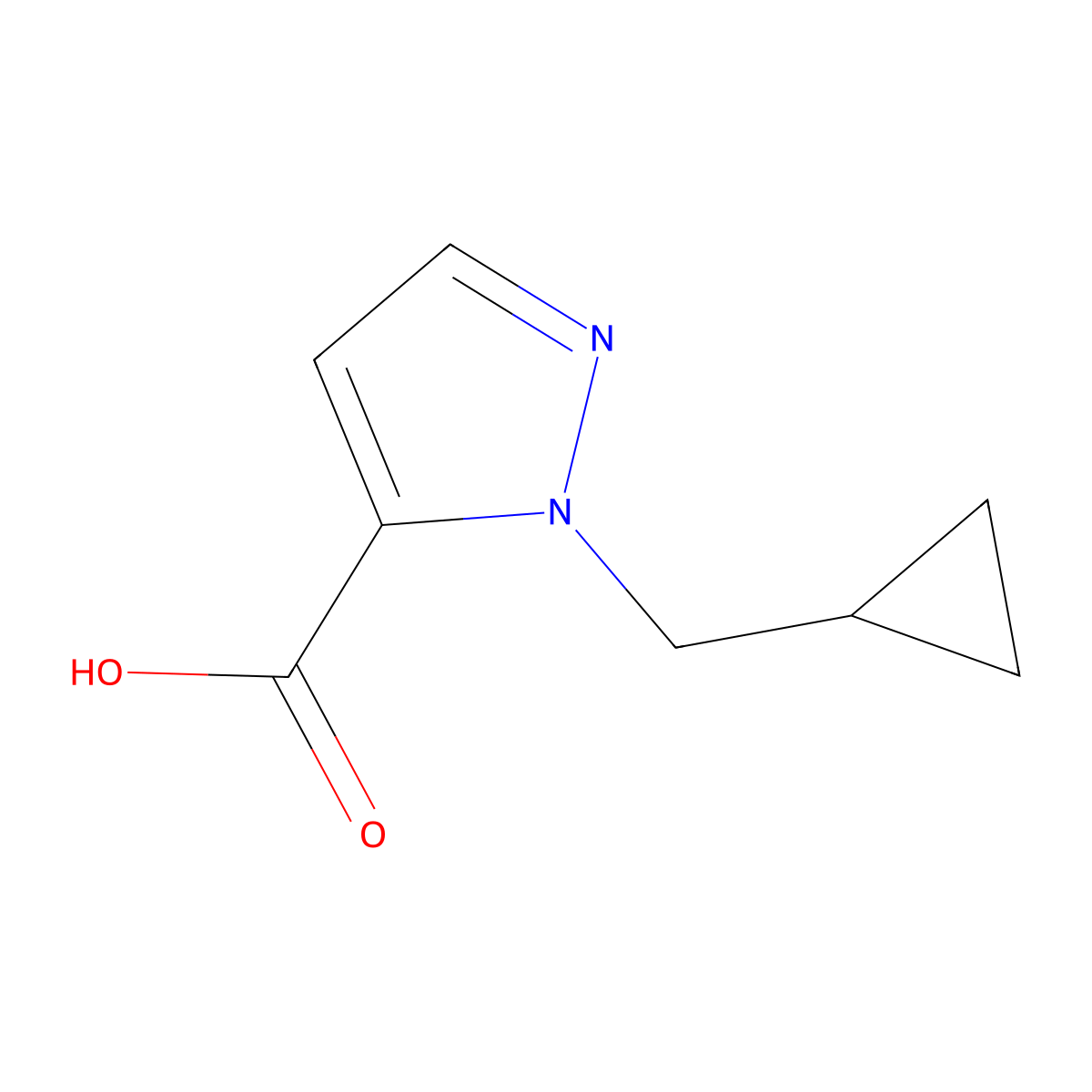 1-(cyclopropylmethyl)-1H-pyrazole-5-carboxylic acid molecular structure, CAS 1497772-92-5