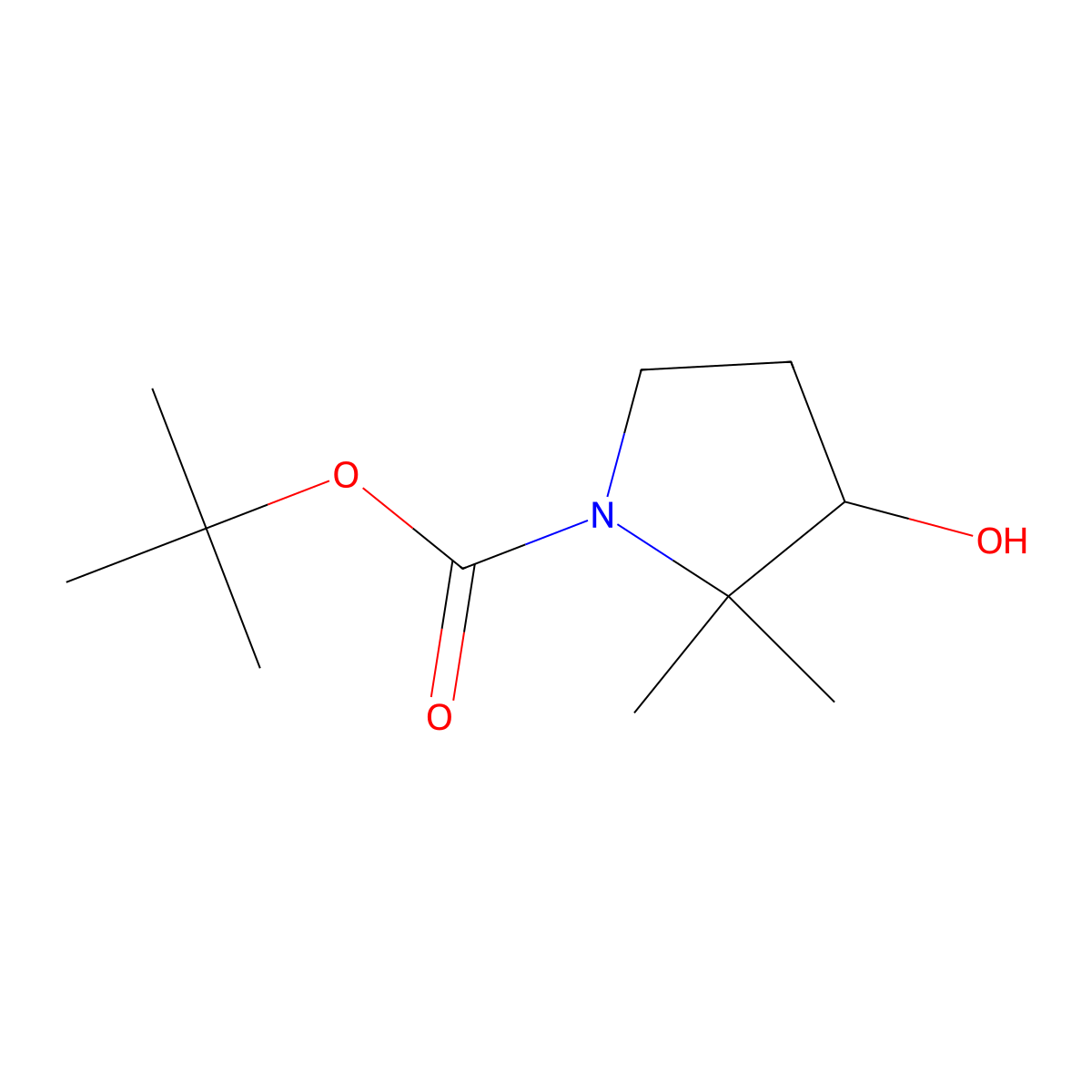Tert-butyl 3-hydroxy-2,2-dimethylpyrrolidine-1-carboxylate molecular structure, CAS 1497778-22-9