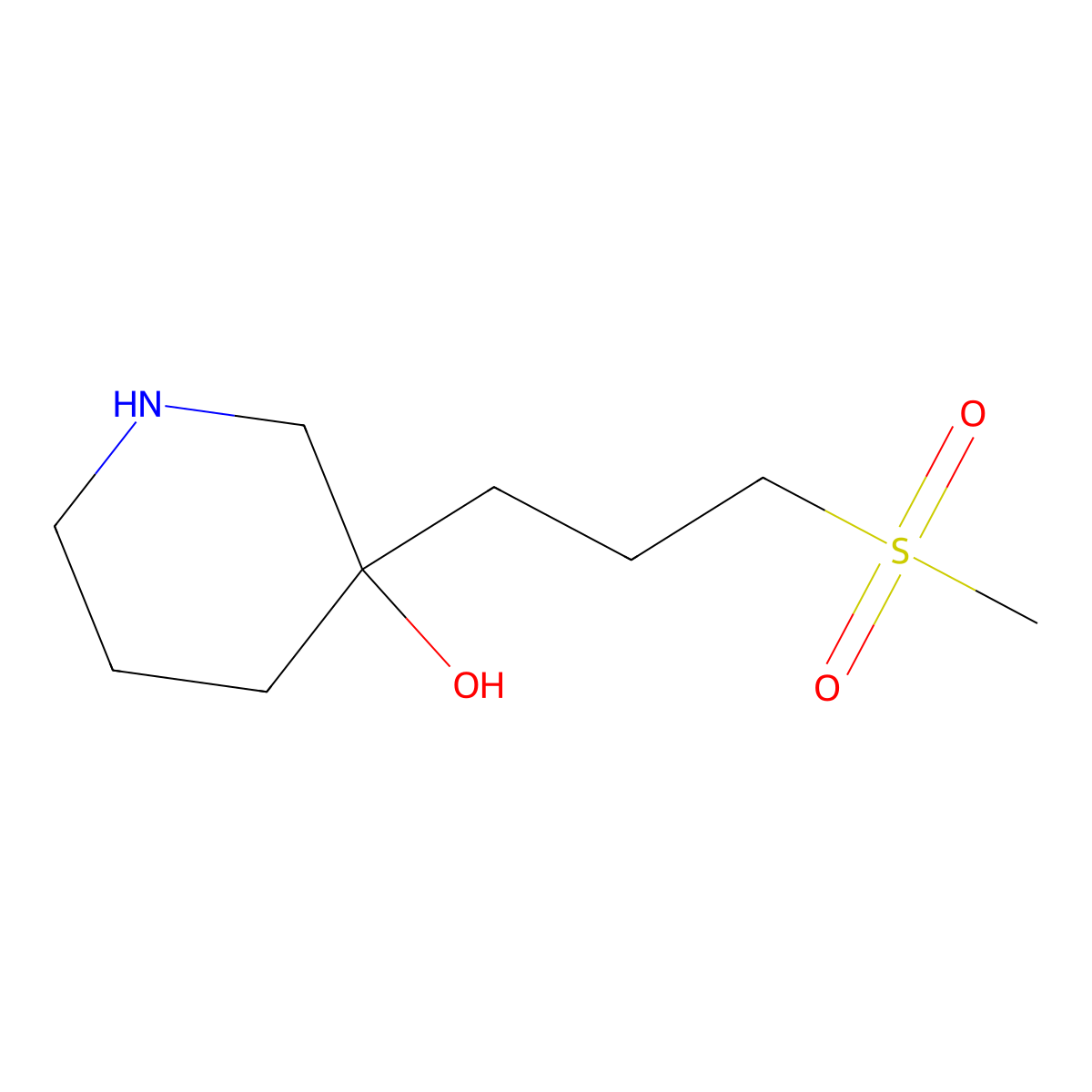 3-(3-Methanesulfonylpropyl)piperidin-3-ol molecular structure, CAS 1497810-52-2