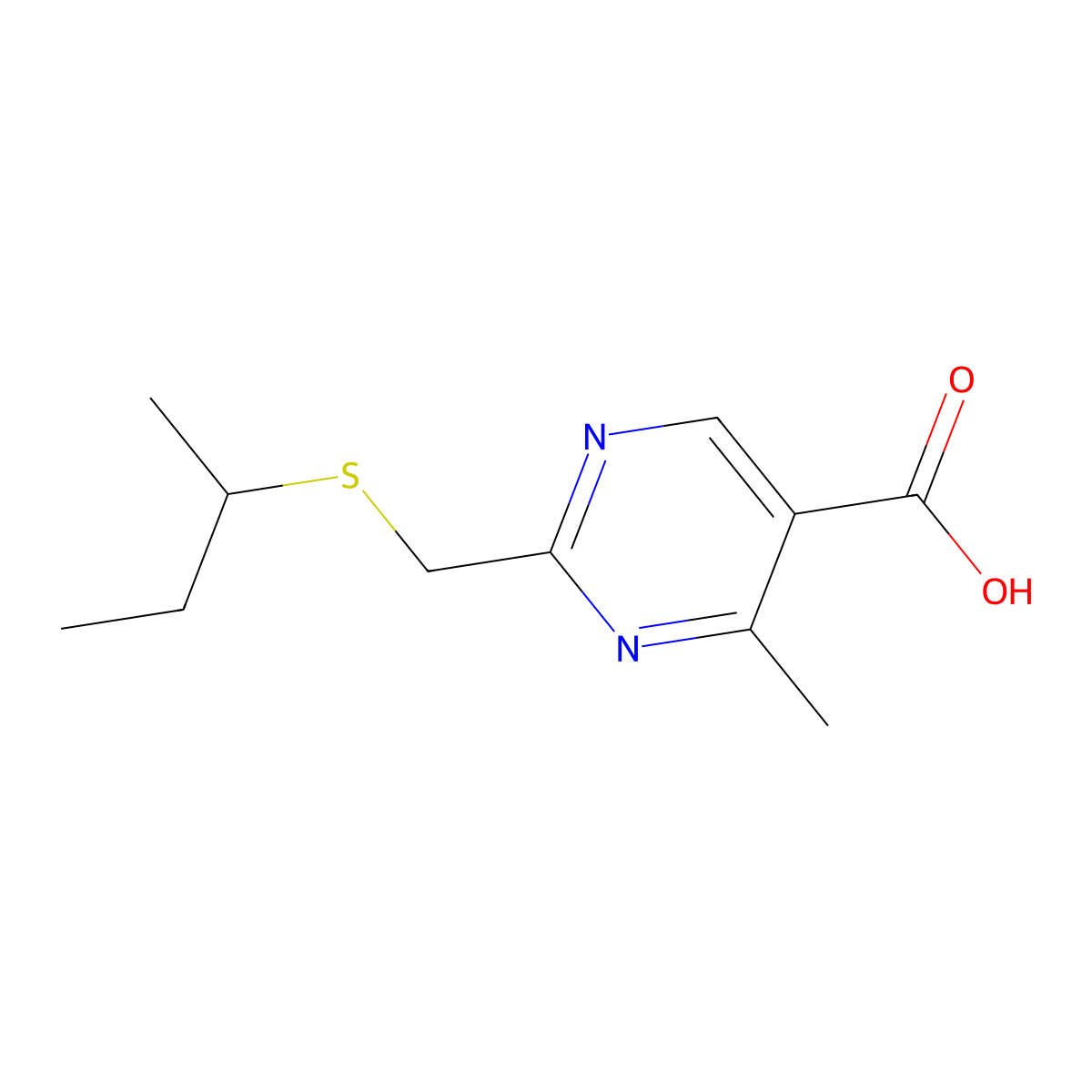 2-((Sec-butylthio)methyl)-4-methylpyrimidine-5-carboxylic acid molecular structure, CAS 1497855-50-1