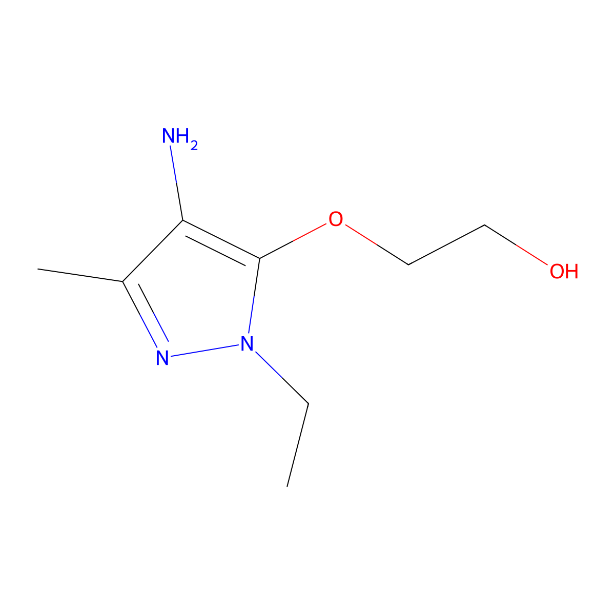 2-((4-Amino-1-ethyl-3-methyl-1h-pyrazol-5-yl)oxy)ethan-1-ol molecular structure, CAS 1497889-90-3