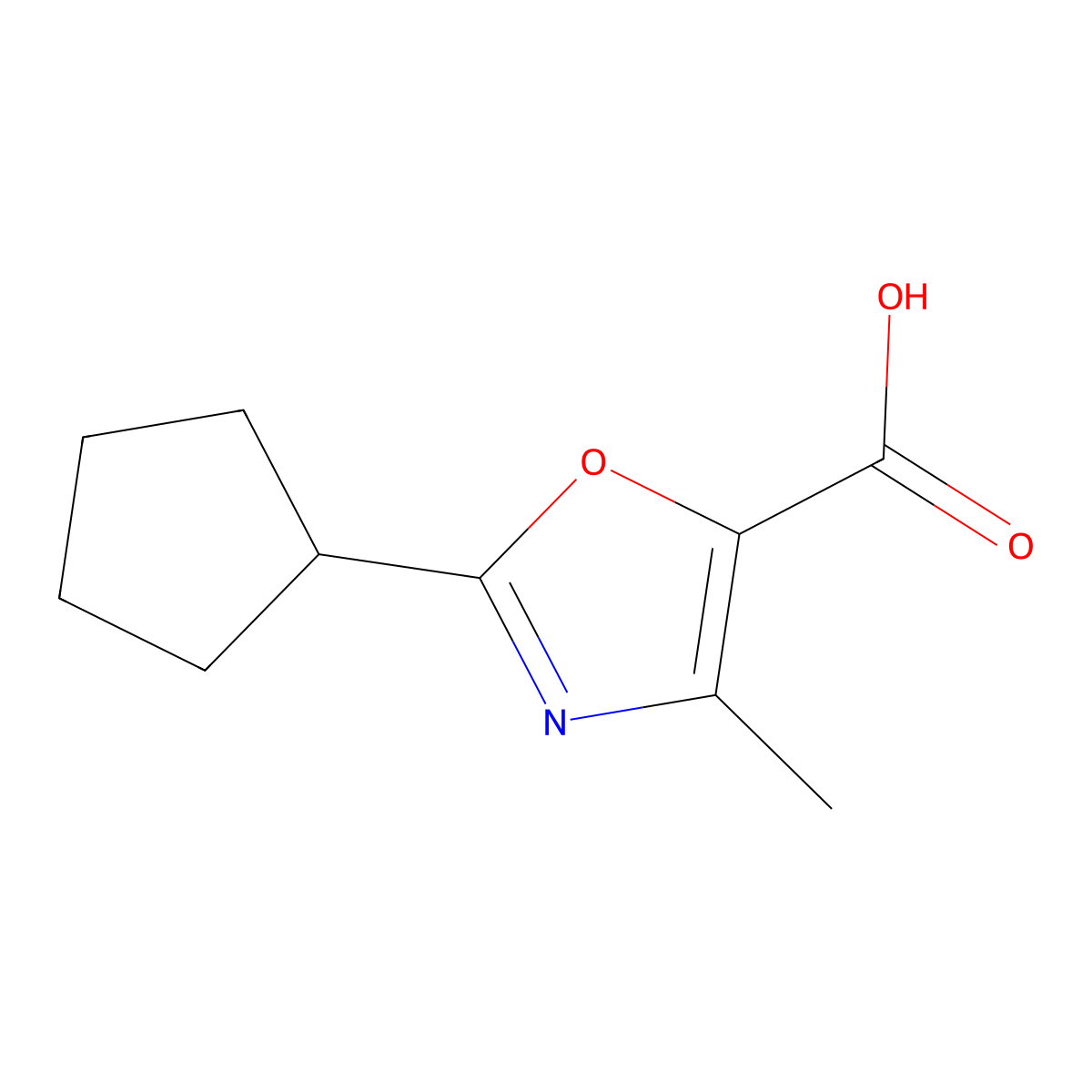 2-Cyclopentyl-4-methyl-1,3-oxazole-5-carboxylic acid molecular structure, CAS 1497895-18-7