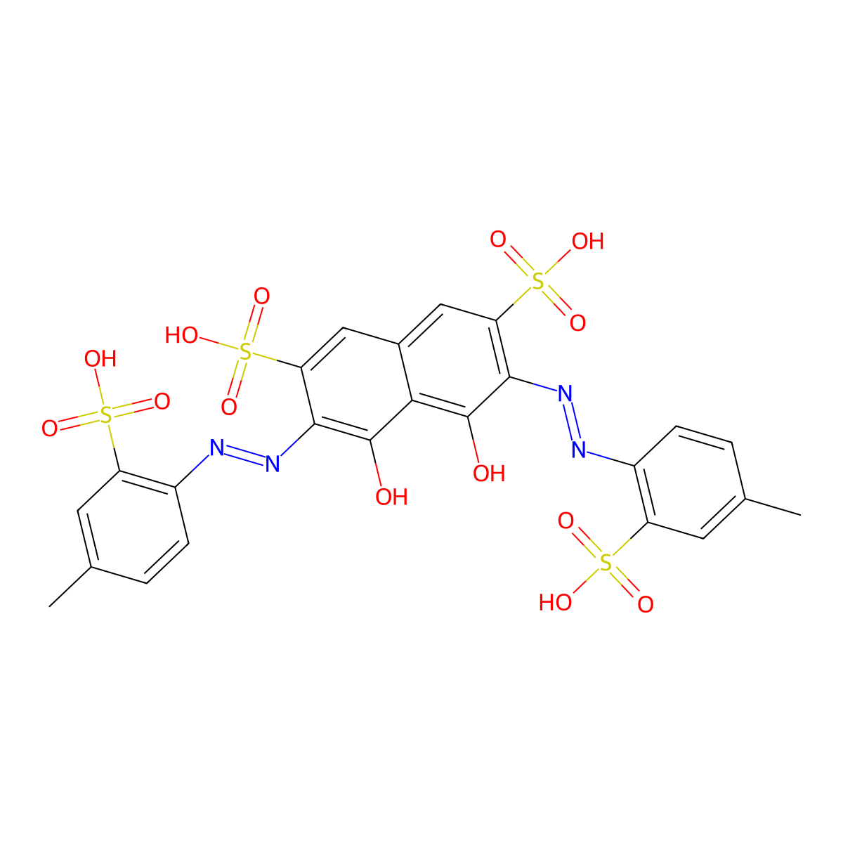 4,5-Dihydroxy-3,6-bis(2-(4-methyl-2-sulfophenyl)diazenyl)-2,7-naphthalenedisulfonic acid molecular structure, CAS 14979-11-4