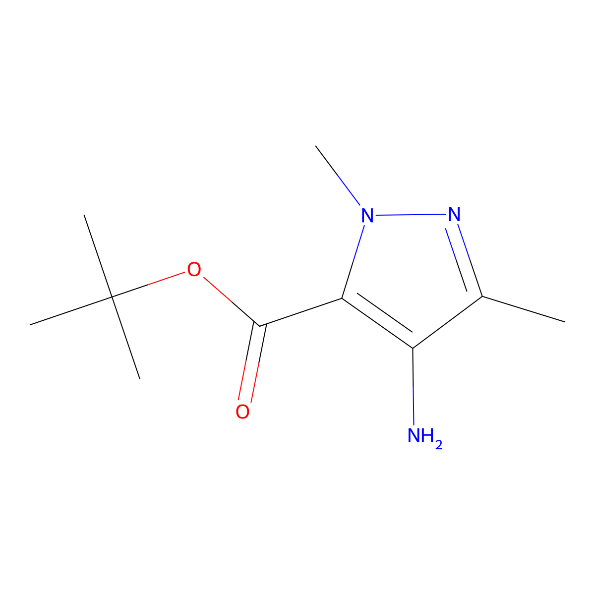 Tert-butyl 4-amino-1,3-dimethyl-1h-pyrazole-5-carboxylate molecular structure, CAS 1497942-80-9