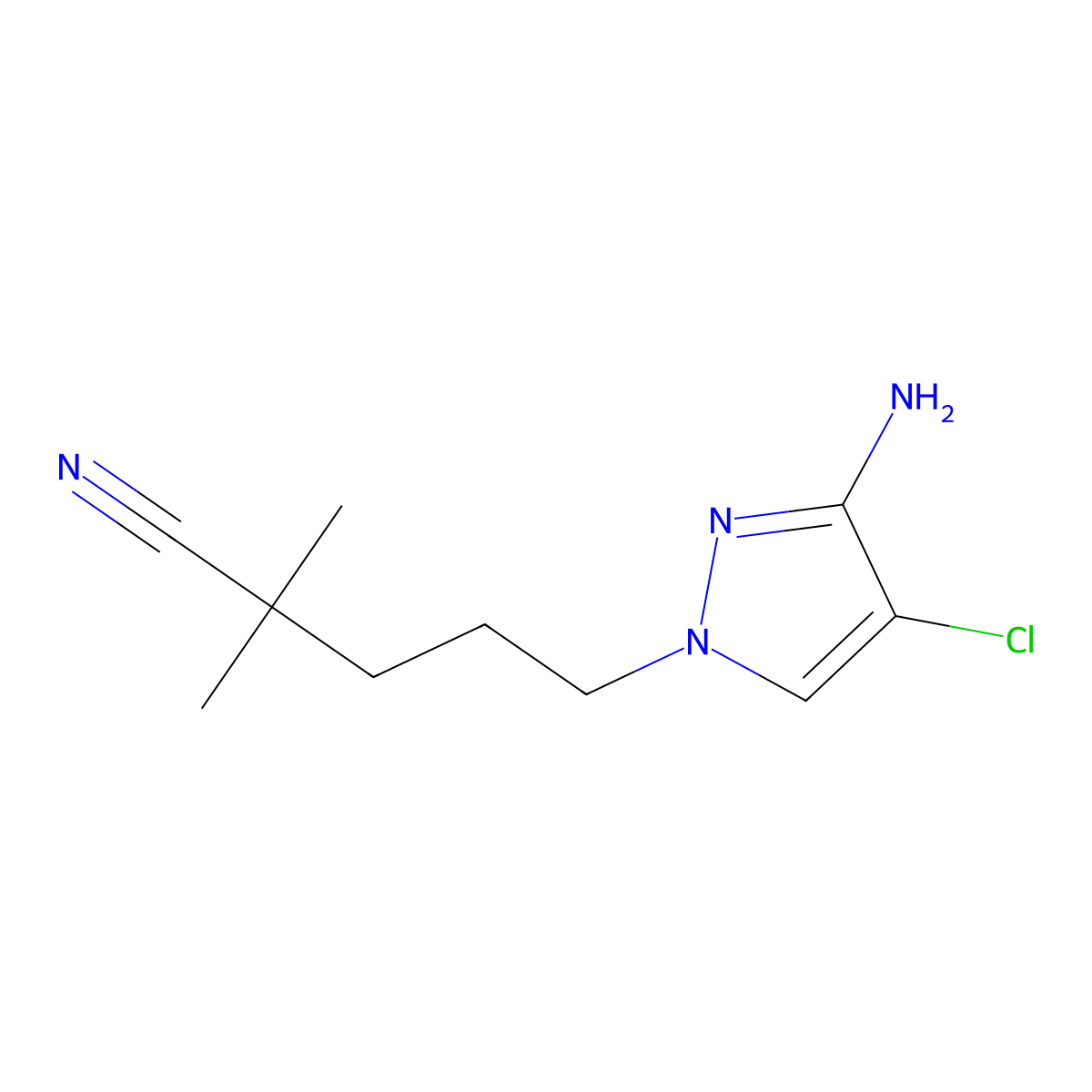 5-(3-Amino-4-chloro-1h-pyrazol-1-yl)-2,2-dimethylpentanenitrile molecular structure, CAS 1497949-34-4